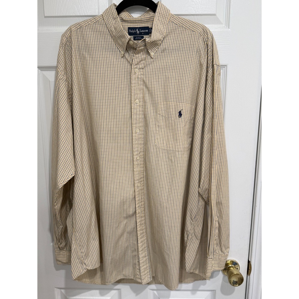 Ralph Lauren Blake Mens 2XB Yellow Blue Plaid Cotton Button Down Shirt